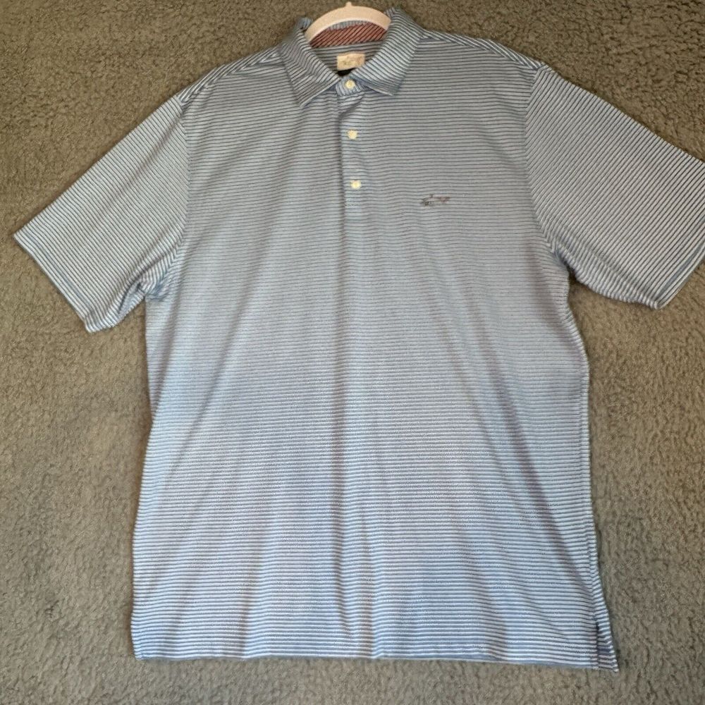 Greg Norman Blue‎ White Striped Play Dry Short Sleeve Golf Polo Men's Size Large